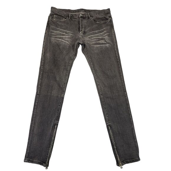 MNML Mens Jeans Zippered leg opening Size 38 x 34 Whiskered Y2K 90s Gray - Picture 1 of 14